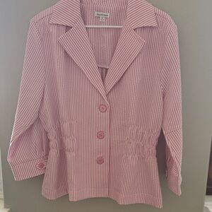 Joan Rivers Pink and White Seersucker Striped Blazer